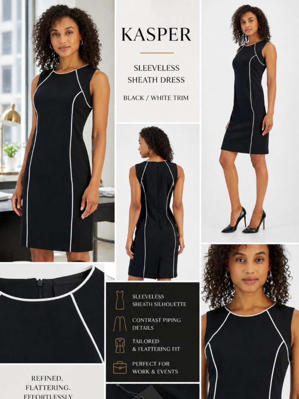 Kasper Womens Sleeveless Sheath Dress Black White Trim Size 14 NWT